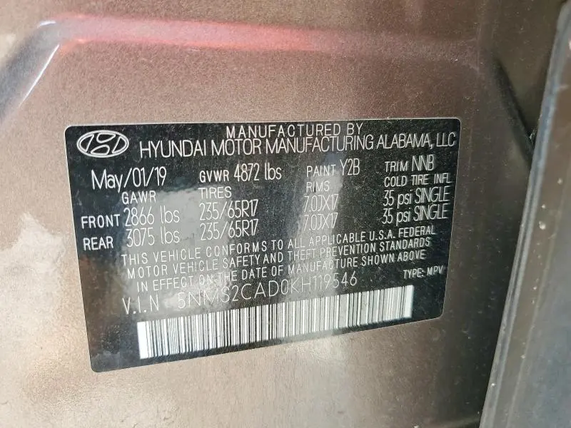 2019 HYUNDAI SANTA FE SE  