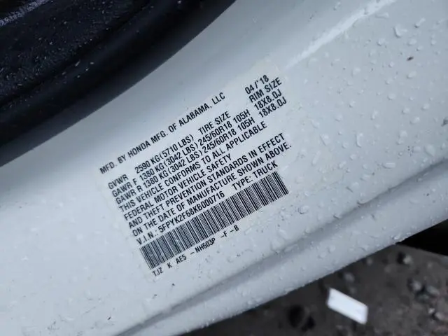 2019 HONDA RIDGELINE RTL  