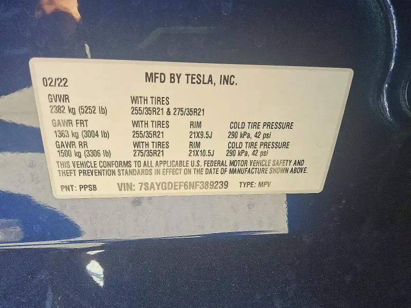 2022 TESLA MODEL Y   