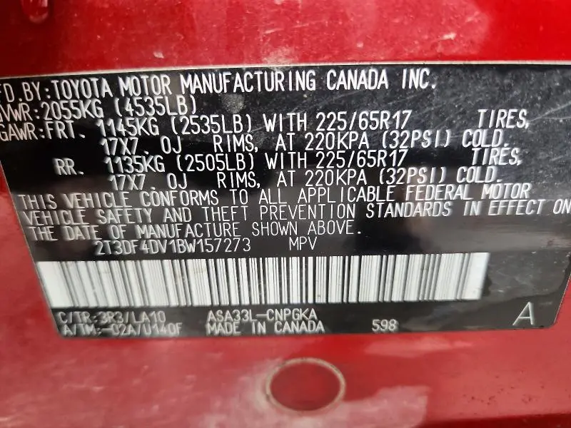 2011 TOYOTA RAV4 LIMITED  