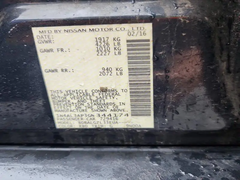 2016 NISSAN ALTIMA 2.5 S  