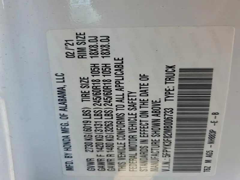 2021 HONDA RIDGELINE BLACK EDITION  