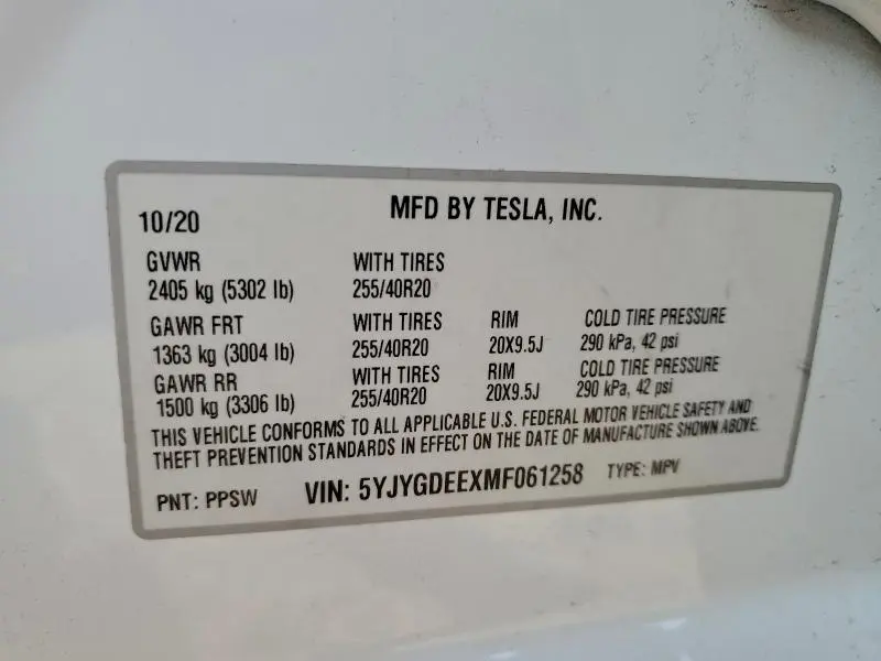 2021 TESLA MODEL Y   