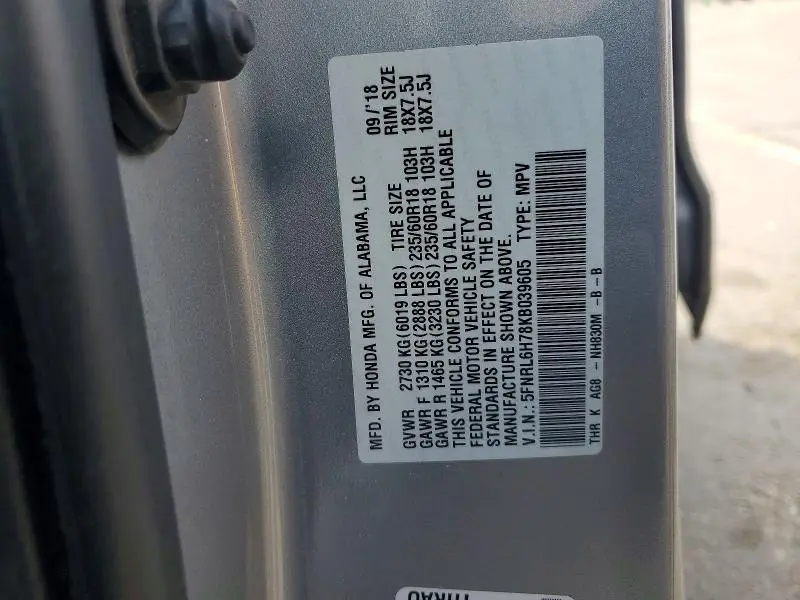 2019 HONDA ODYSSEY EXL  
