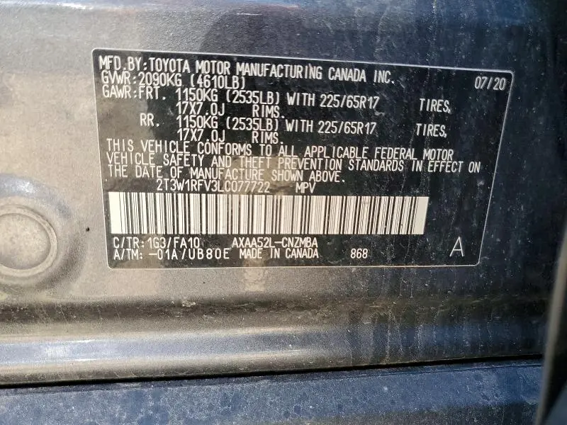 2020 TOYOTA RAV4 XLE  