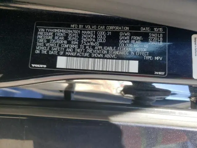 2016 VOLVO XC60 T6 PLATINUM  