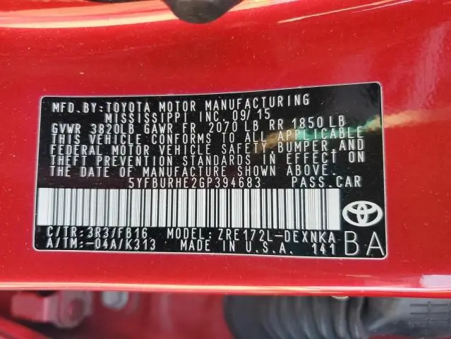 2016 TOYOTA COROLLA L