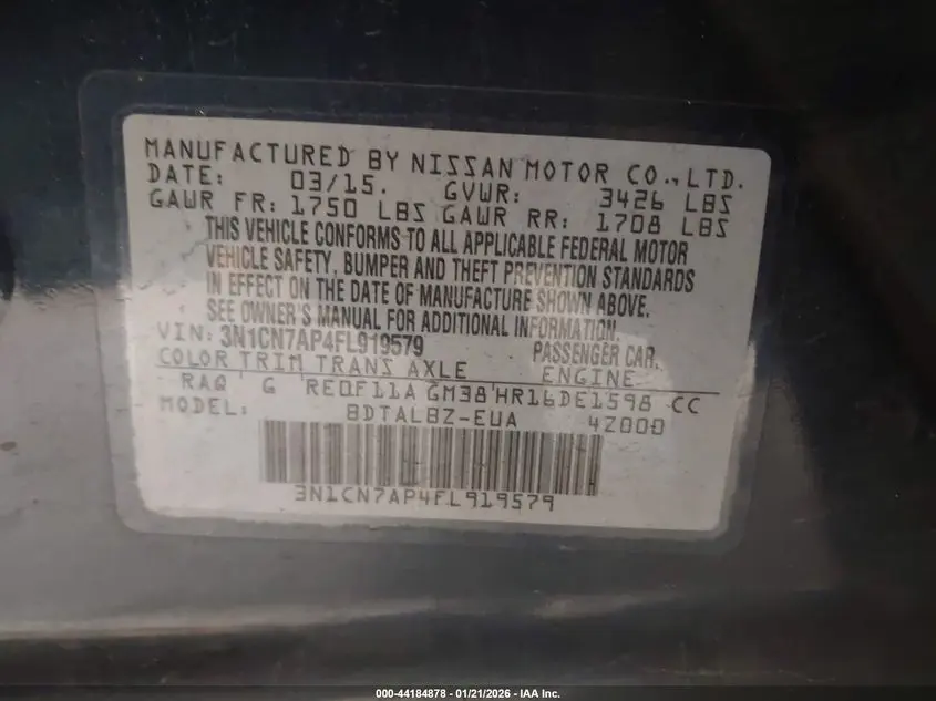 2015 NISSAN VERSA 1.6 SV