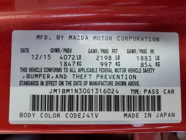 2016 MAZDA 3 GRAND TOURING  