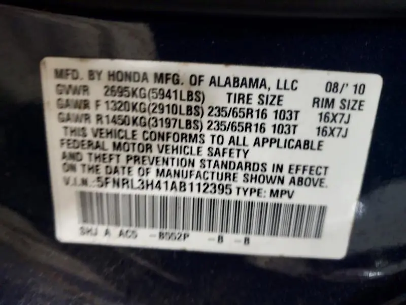 2010 HONDA ODYSSEY EX  