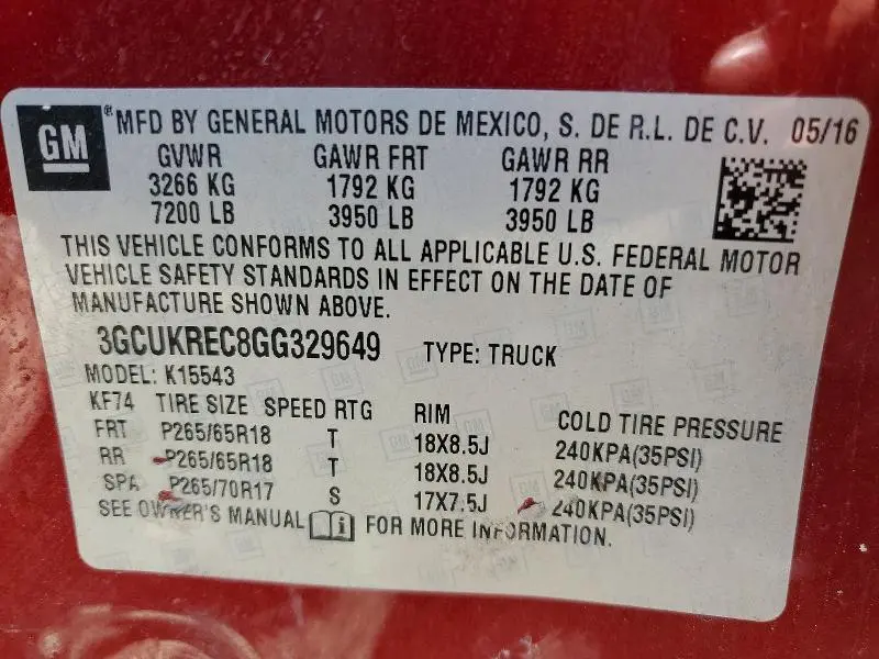 2016 CHEVROLET SILVERADO K1500 LT  
