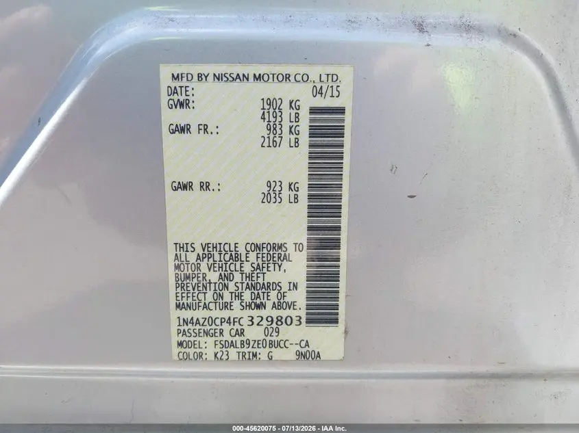 2015 NISSAN LEAF S