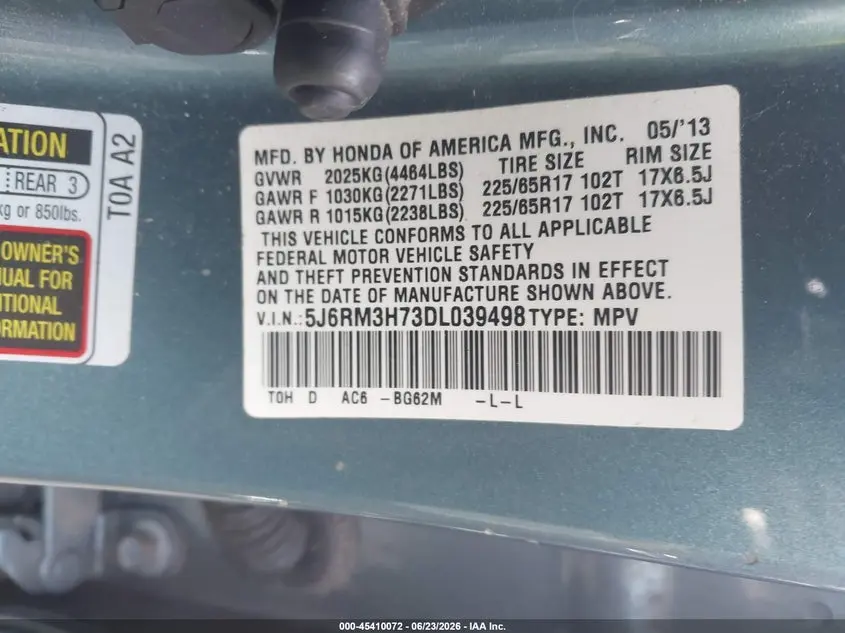 2013 HONDA CR-V EX-L
