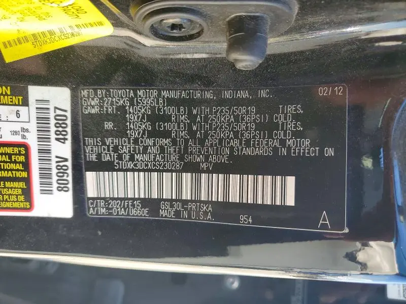 2012 TOYOTA SIENNA SPORT  