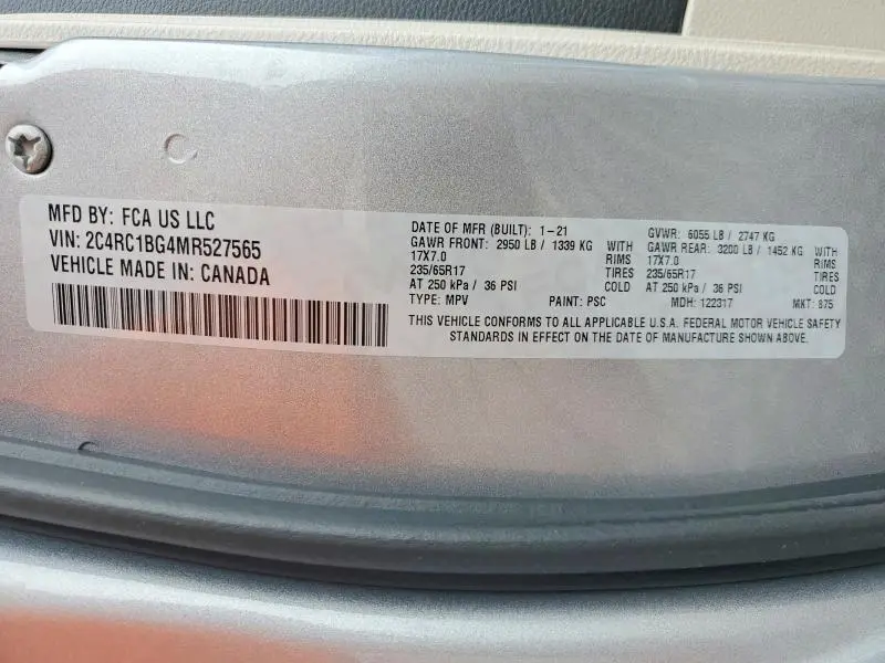 2021 CHRYSLER PACIFICA TOURING L  