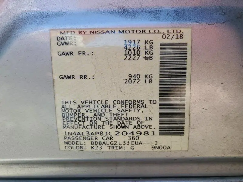 2018 NISSAN ALTIMA 2.5  