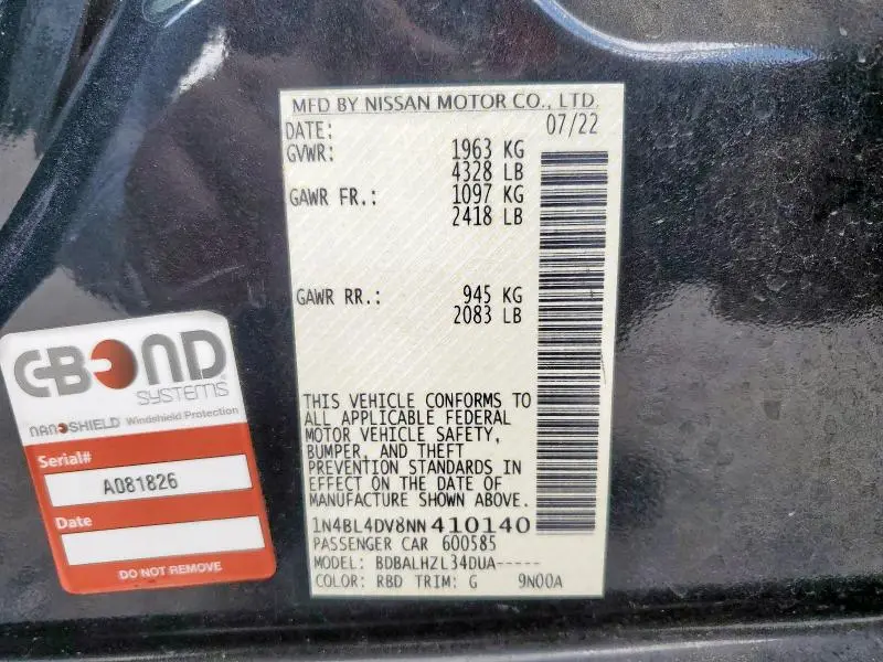 2022 NISSAN ALTIMA SV  