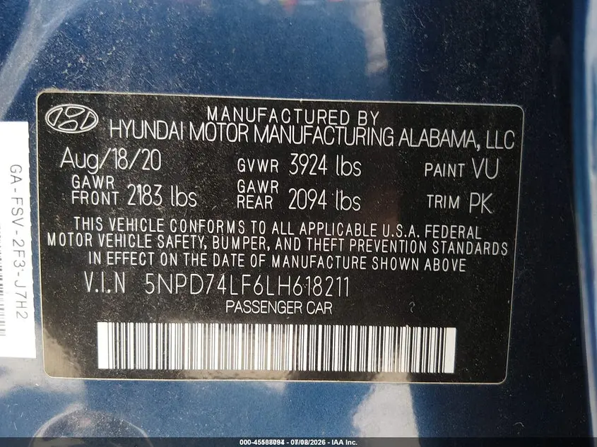 2020 HYUNDAI ELANTRA SE