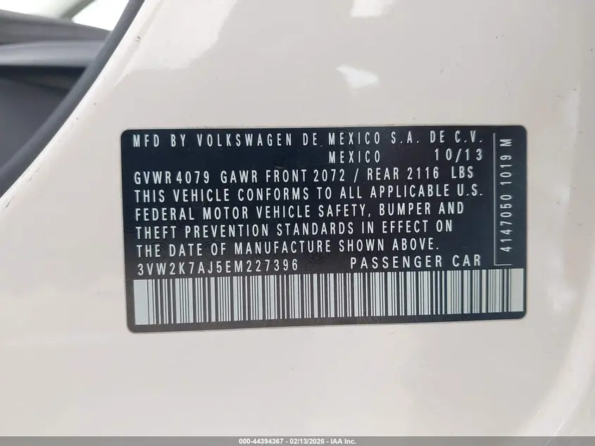 2014 VOLKSWAGEN JETTA 2.0L S