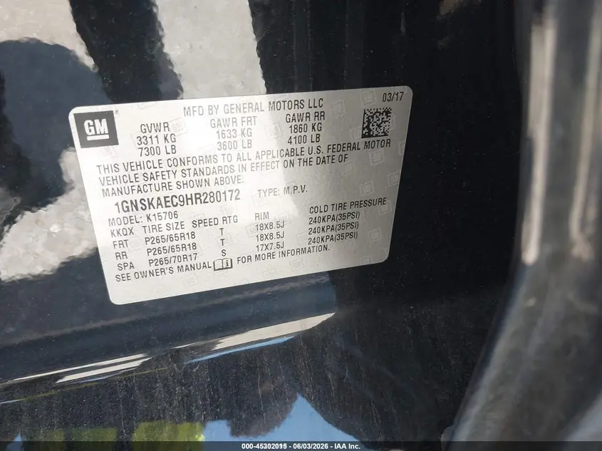 2017 CHEVROLET TAHOE LS