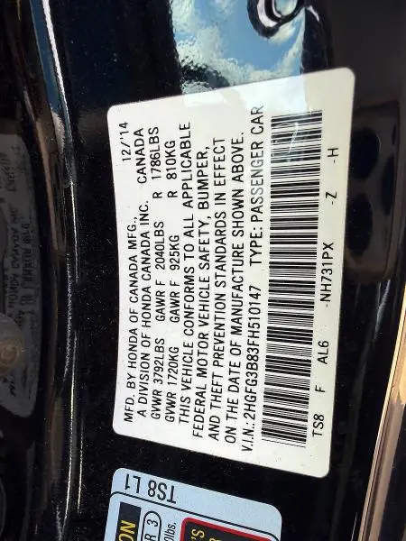 2015 HONDA CIVIC EX  
