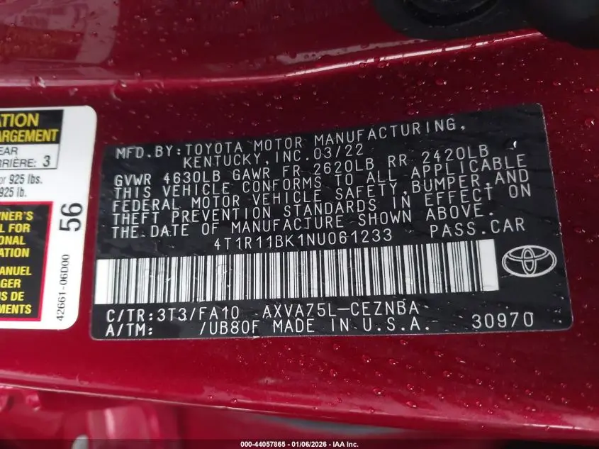 2022 TOYOTA CAMRY LE AWD