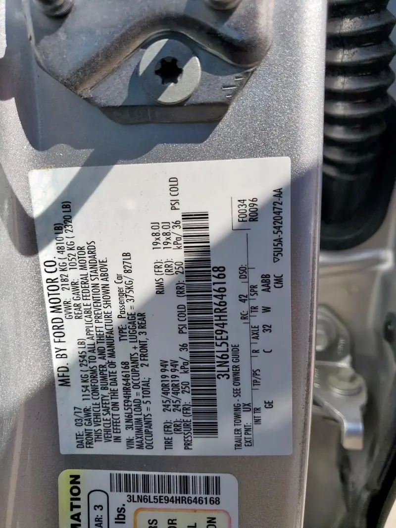 2017 LINCOLN MKZ RESERVE  