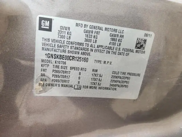 2012 CHEVROLET TAHOE K1500 LT  