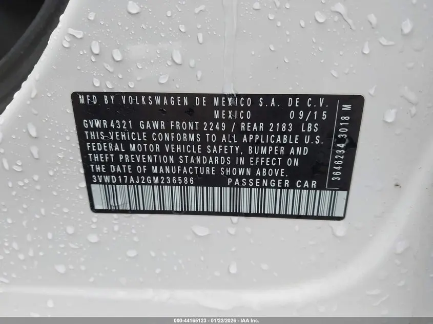 2016 VOLKSWAGEN JETTA 1.8T SPORT