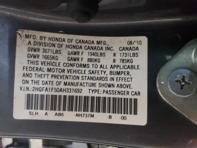 2010 HONDA CIVIC LX  