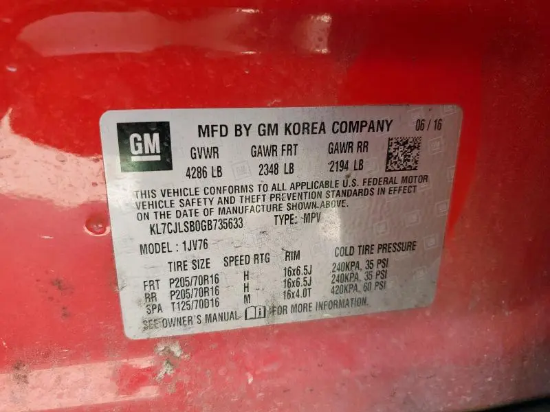 2016 CHEVROLET TRAX 1LT