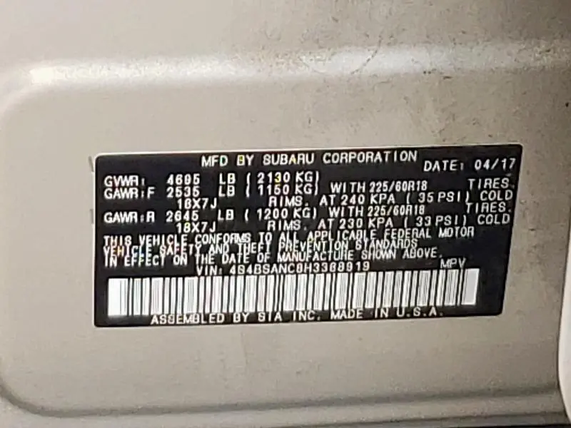 2017 SUBARU OUTBACK 2.5I LIMITED