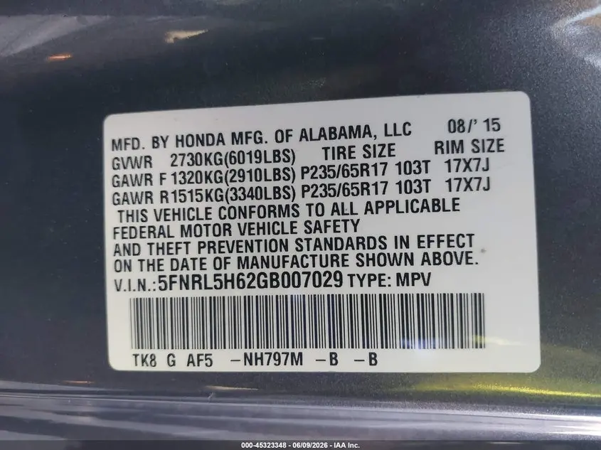 2016 HONDA ODYSSEY EX-L