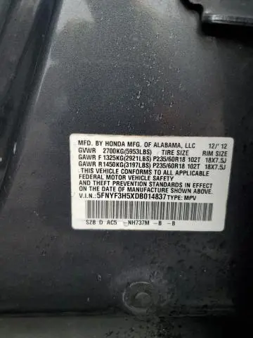 2013 HONDA PILOT EXL  