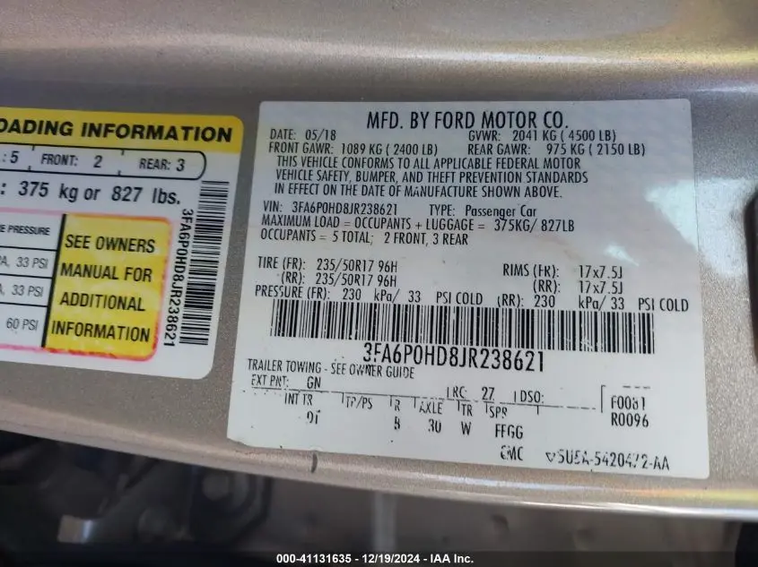 2018 FORD FUSION SE