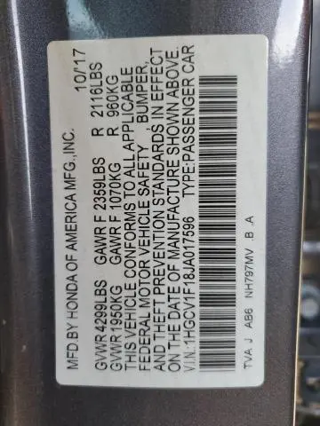 2018 HONDA ACCORD LX  