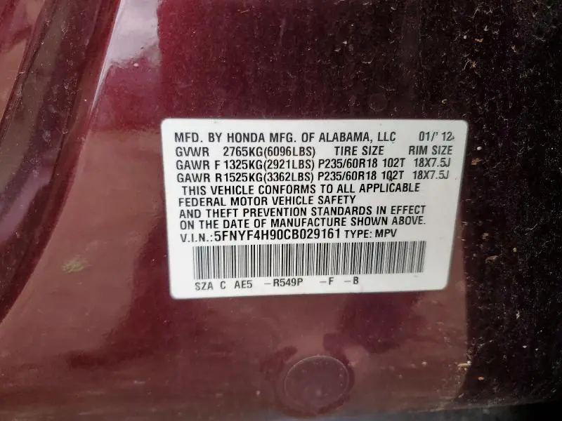 2012 HONDA PILOT TOURING  