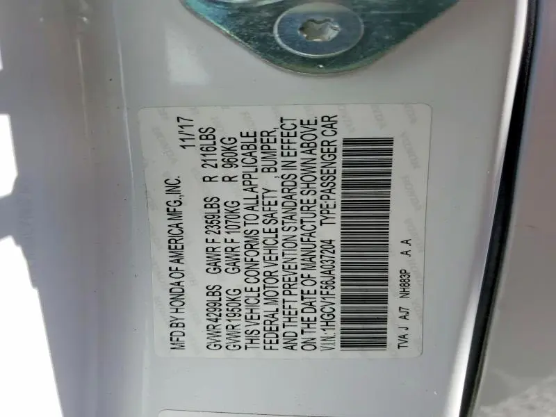 2018 HONDA ACCORD EXL  