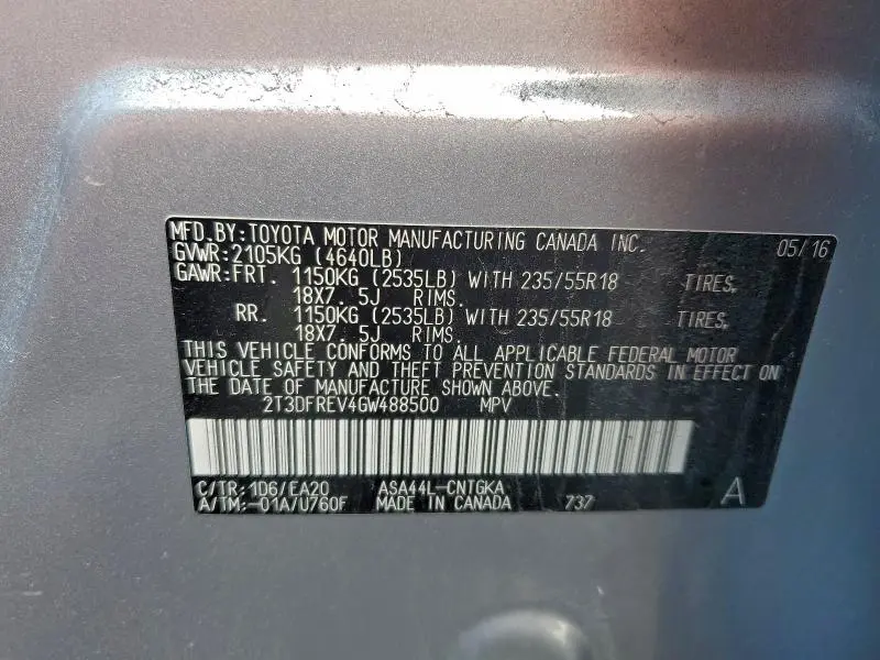 2016 TOYOTA RAV4 LIMITED  