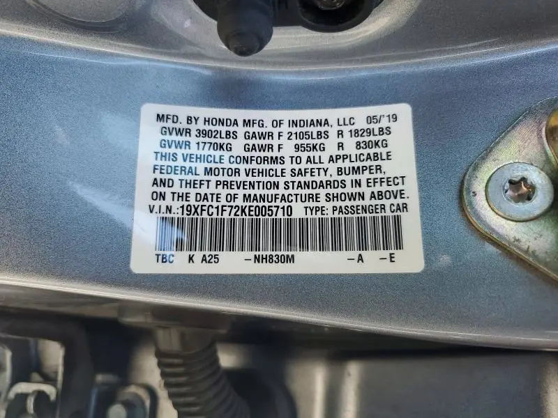 2019 HONDA CIVIC EXL  
