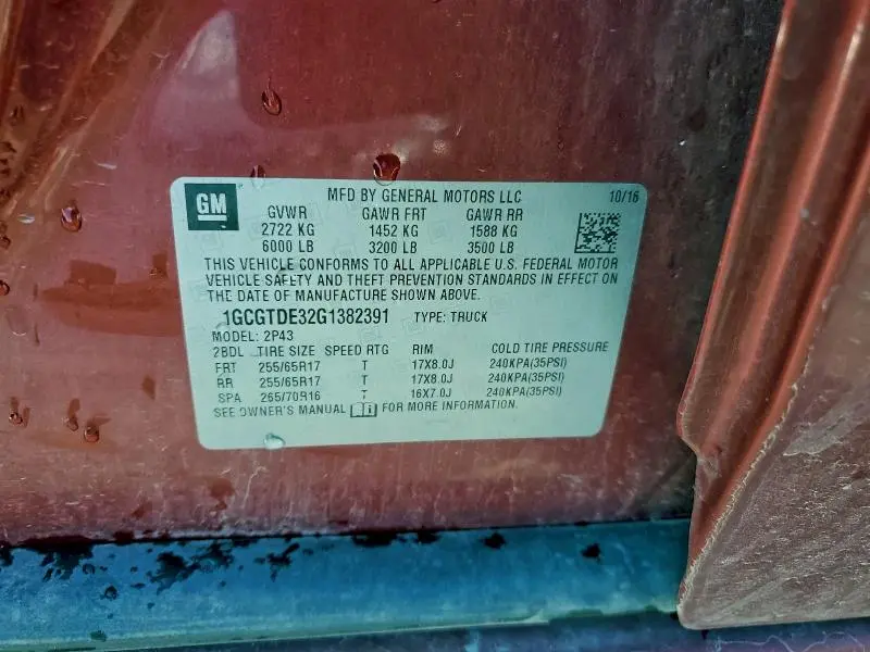 2016 CHEVROLET COLORADO Z71  