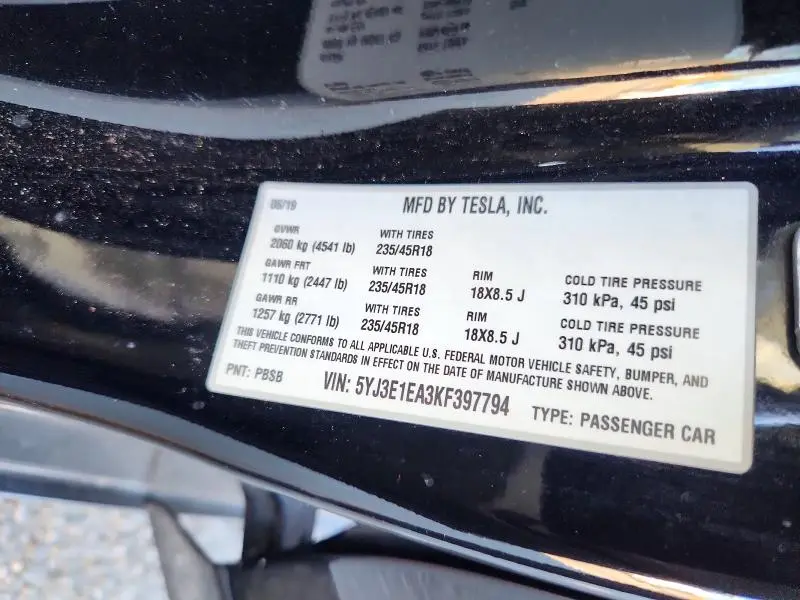 2019 TESLA MODEL 3   