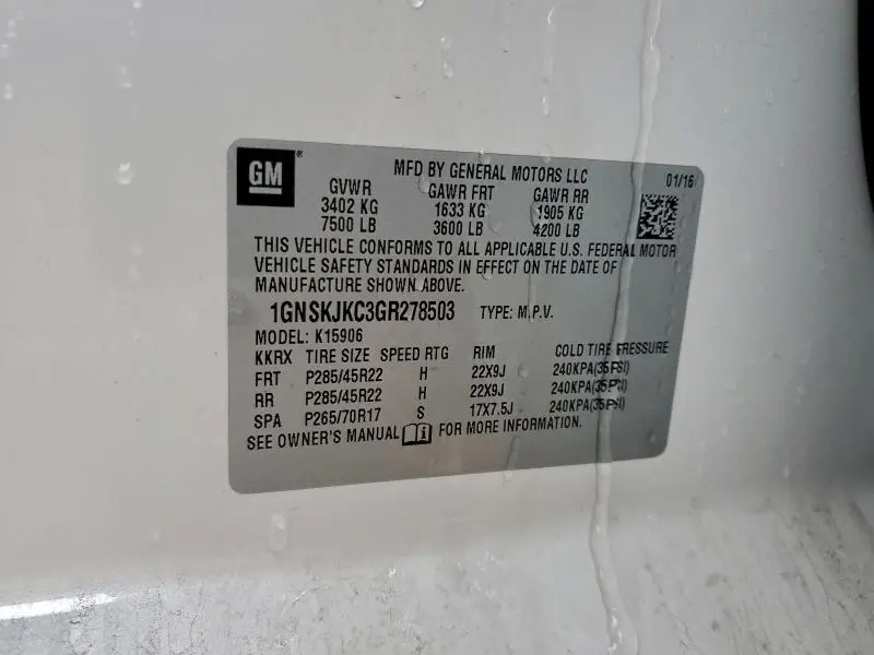 2016 CHEVROLET SUBURBAN K1500 LTZ  