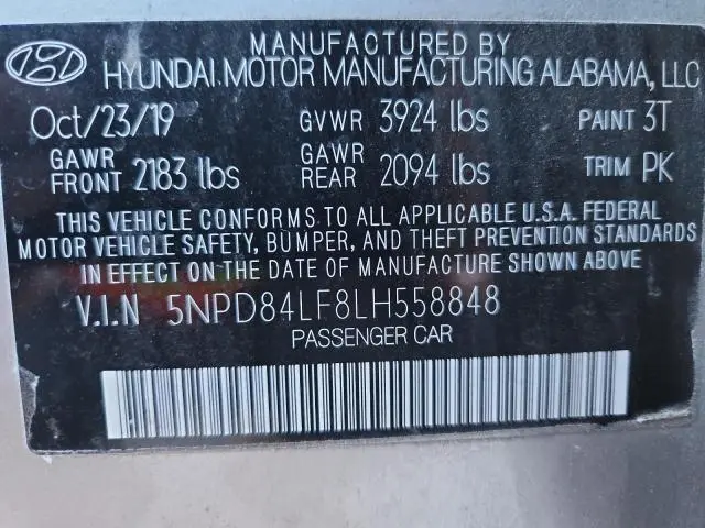 2020 HYUNDAI ELANTRA SEL  