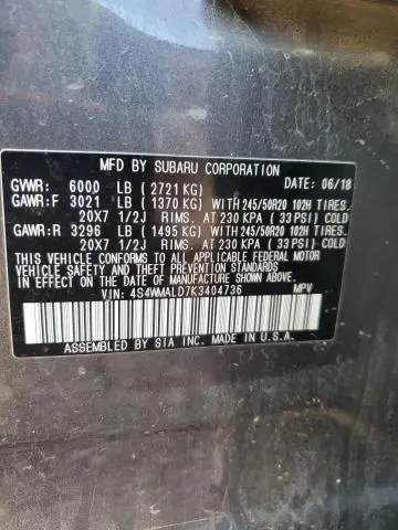 2019 SUBARU ASCENT LIMITED