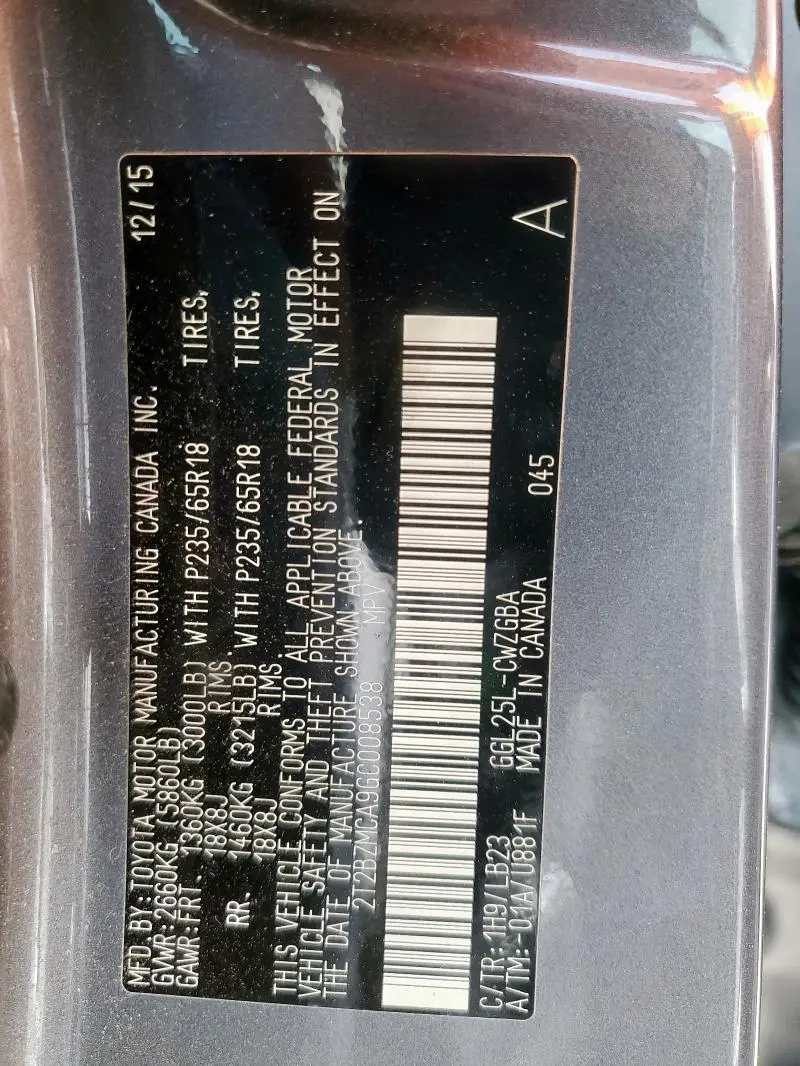 2016 LEXUS RX 350 BASE  