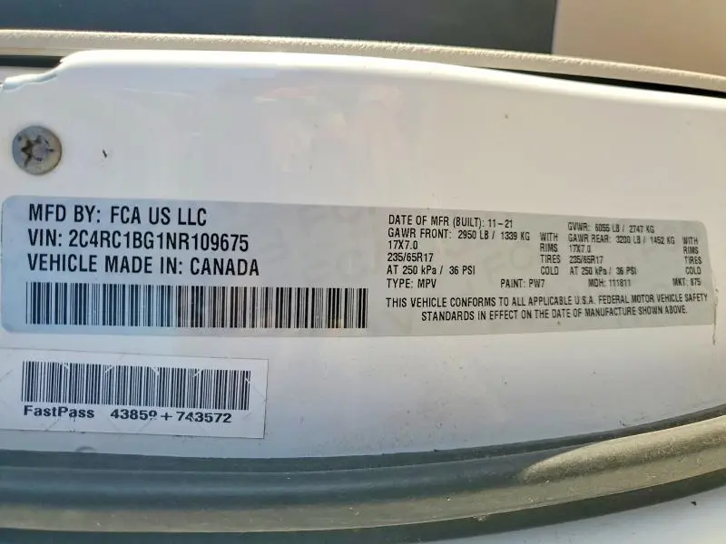 2022 CHRYSLER PACIFICA TOURING L  