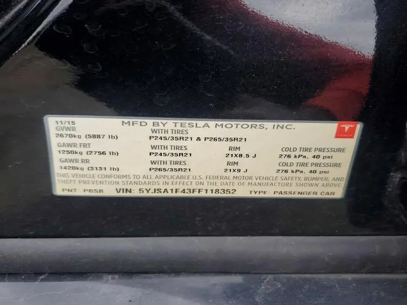2015 TESLA MODEL S   