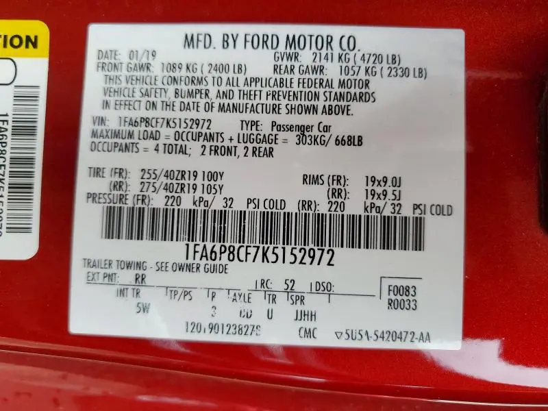 2019 FORD MUSTANG GT  