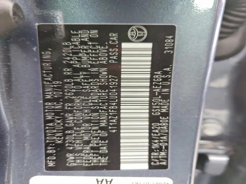 2020 TOYOTA AVALON XLE  